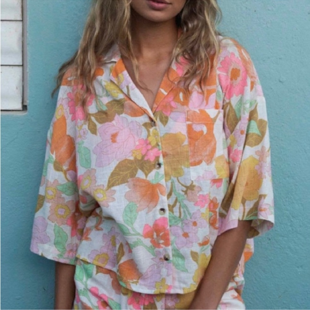 Billabong All Good Top Multi Color Floral Size Large